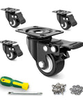 2 Inch Heavy Duty Swivel Caster Wheels Set of 4 with Brake, Dual Locking Swivel Plate Castors, Includes Screws and Screwdriver