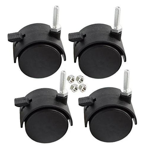 2 Inch Swivel Shelf Caster Wheels With 1 Quarter Twenty Thread Stem, Includes Brakes, Nuts, Washers, Threaded Inserts And Wrench, For Small Shelves And Furniture, Pack Of 4