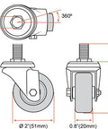 Diagram of 4 Pack Swivel Stem Casters With 2 Inch Rubber Wheels, Three Eighths Inch Threaded Stem, One Point One Inch Stem Length