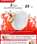 Fire Hose 2 Inch ID 25 Ft Single Jacket TPU Firefighter Hose With M And F NST NH Brass Couplings 750 PSI Burst Pressure Lightweight
