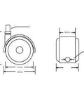 Diagram of ✝️ 2" Twin Wheels PU Plastic Caster - 10.9mm Dia. Threaded Stem with detailed measurements.