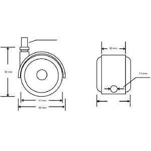 Diagram of ✝️ 2" Twin Wheels PU Plastic Caster - 10.9mm Dia. Threaded Stem with detailed measurements.