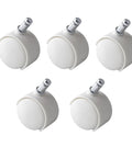 Five Sets 2 Inch 360 Degree Swivel Nylon White Desk Chair Casters Replacement Wheels With Threaded Stem And Nuts
