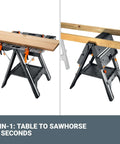 Pegasus 2 In 1 Folding Work Table And Sawhorse Portable Workbench With Clamps WX051 demonstrating table to sawhorse conversion