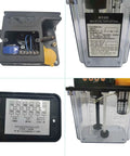 2L 110V Automatic Lubrication Pump with Dual Digital Display Gear Oiler, CNC machine component close-up showing wiring and instructions.