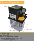 2L Automatic Lubricating Oil Pump 220V Lubrication Oiler With Pressure Testing front view with dimensions and specifications