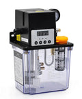 Front view of 2L Automatic Lubricating Oil Pump 220V Lubrication Oiler With Pressure Testing, featuring a clear 2-liter reservoir.
