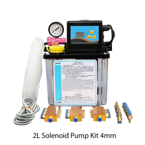 2L CNC Lubricant Pump Kit with 4mm fittings and gauge, Automatic Oil Lubrication System For CNC Machine Tools, 110V 220V AC Ready