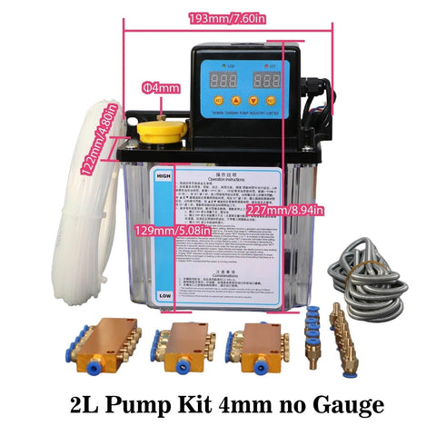 Automatic CNC Lubrication Pump System Kit 2L, AC110V/AC220V, 4mm fittings, with no gauge for CNC machines and lathes