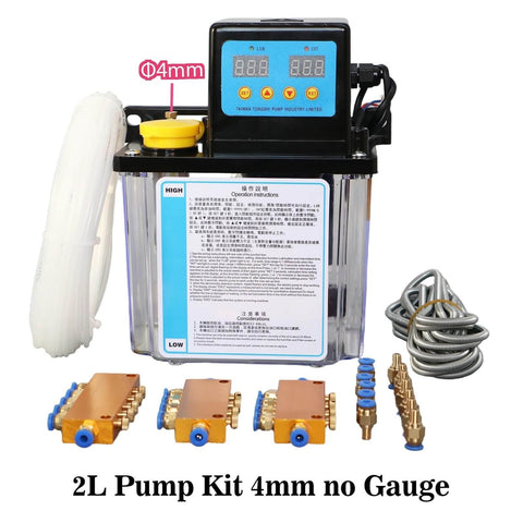 Pro Grade CNC Lubrication Pump System Kit For CNC Machine Tools with Automatic Electric Grease Pump, 2L, 4mm, No Gauge