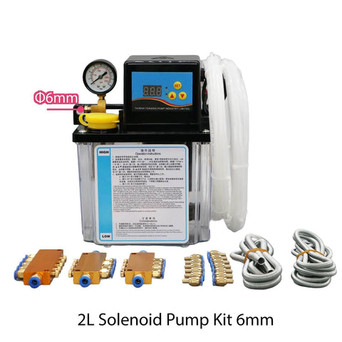 2L CNC Lubrication Pump Kit Auto Oil System with gauge and 6mm fitting components
