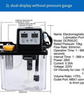Automatic Lubricating Oil Pump With Alloy Gear Pump for CNC Machines 2L capacity, 110V electronic display, transparent black reservoir.