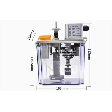 2L Electric Intermittent Lubrication Pump For CNC Machine Tools Lathe And Milling Machine Automatic Lubricator Oil Pump 220V Pro Grade High Capacity Lubrication System with dimensions shown