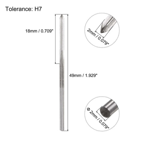 Diagram of Precise 2mm H7 Chucking Reamer Drill Bit For Metal And Wood Hole Reaming Straight Flute HSS Tool With 2mm Shank And 49mm Overall Length.
