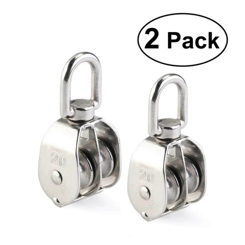 2-Pack 304 Stainless Steel Swivel Pulley 20mm Rigging Hardware Wire Rope Crane Pulley Block Hanging Wire Towing Wheel - front view