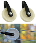 2PCS 2 Inch Nylon Clothesline Pulley, Outdoor Puller Rope Wire Rope Pulley, shown in pair and installed outdoors