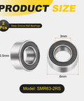 Two Pack SMR63 2RS Deep Groove Ball Bearings 3 Millimeter By 6 Millimeter By 2.5 Millimeter Size Double Shielded 440C Stainless Steel ABEC 5
