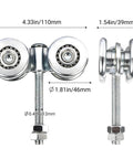 2Pcs Wheel Trolley Assembly Barn Door Rollers with dimensions for 1-3/4" wide and 2-1/4" tall rail hanging track.