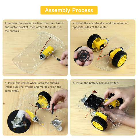 Assembly process of 2WD Robot Car Chassis Kit With TT Motors Battery Box Acrylic Chassis And Two Wheels For DIY Projects