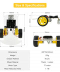 Dimensions and specifications of 2WD Robot Car Chassis Kit With TT Motors Battery Box Acrylic Chassis And Two Wheels For DIY Projects.