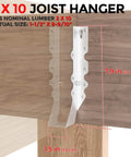 2x10 metal face mount joist hanger installed on wood, dimensions shown, part of ✝️ 20 Pcs 2x10 Joist Hangers,20 Gauge Metal Face Mount Joist Hanger, Lu210 Joist Hangers Galvanized, Hurricane Ties for Rafter, Rafter Brackets 2x10 for Deck,Floor,Roof Overhang and Ceiling Joist designed for smooth motion and stable alignment in.