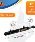 2x14 Hydraulic Cylinder - 2 Inch Bore, 14 Inch Stroke Double Acting Hydraulic Cylinder Welded Tang Universal Replacement Cylinder - SAE 6 Ports, 3500 PSI
