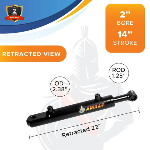 2x14 Hydraulic Cylinder - 2 Inch Bore, 14 Inch Stroke Double Acting Hydraulic Cylinder Welded Tang Universal Replacement Cylinder - SAE 6 Ports, 3500 PSI