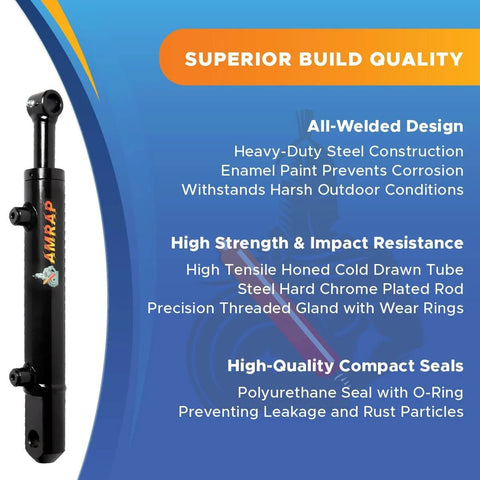 2x14 Hydraulic Cylinder - 2 Inch Bore, 14 Inch Stroke Double Acting Hydraulic Cylinder Welded Tang Universal Replacement Cylinder - SAE 6 Ports, 3500 PSI
