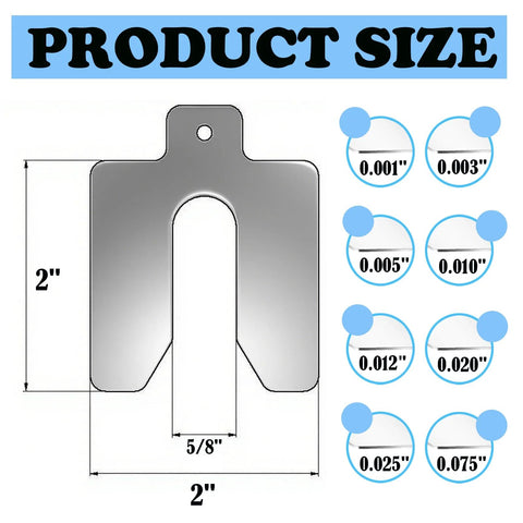 40 Piece 304 Stainless Steel Slotted Shim Kit With 8 Different Thicknesses And 5 Pieces Each 2 Inch By 2 Inch Spacers Laser Cut