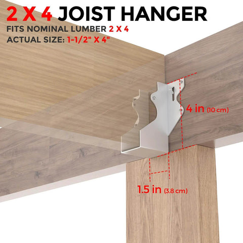 ✝️ 20 Pcs 2x4 Joist Hangers for Wood,20 Gauge Metal Face Mount Joist Hanger, Lu24 Joist Hangers Galvanized installed on wood beam