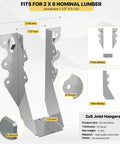 Front and side view of the 25 pcs 2x6 Joist Hanger, LU26 20 Gauge Double Shear Face Mount Joist Hanger, Hurricane Ties for Rafters Tie Brackets
