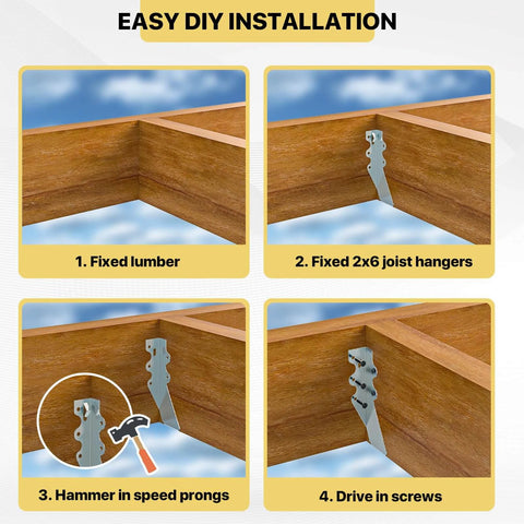 Easy DIY installation steps for 25 pcs 2x6 Joist Hanger, LU26 20 Gauge Double Shear Face Mount Joist Hanger, Hurricane Ties