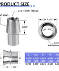 3/4 inch Heim Joint Rod End Kit size chart with chromoly joints, tube adapters, misalignment spacers, jam nuts for steering and suspension