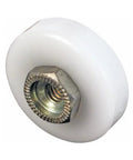 Three Quarters Inch Diameter Shower Door Roller With Flat Edge Nylon Tire, Steel Ball Bearings And Threaded Hex Head Hub