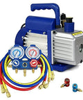 3.5 CFM Single Stage Rotary Vane Vacuum Pump For HVAC Auto AC Refrigerant Recharging With R134a AC Manifold Gauge Set Combo Pro Grade Build