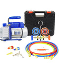 Three Point Five CFM Vacuum Pump With Three Way Manifold Gauge Set For HVAC Refrigeration R12 R22 R134A R502 Compatible Oil Not Included