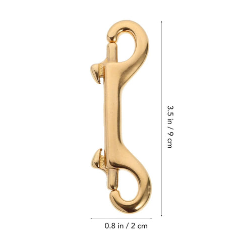 4 Pack 3.5 Inch Brass Double Ended Bolt Snap Clips with dimensions shown, heavy duty, for dog leashes, awnings, sports gear, corrosion resistant.