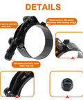 2 Pack 3.5 Inch Stainless Steel T Bolt Hose Clamps 95 To 103mm Clamp Range For 3.5 Inch Hose Outer Diameter with black coated band and parts details.