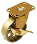 3.5 Inch Brake Locking Caster Swivel Wheel Set Of 4 With Copper Antique Gold Finish Cast Iron Industrial Heavy Duty Retro