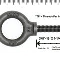 Box Of Ten Heavy Duty Lifting Shoulder Eye Bolts 3/8-16 By 1-1/4 Inch Industrial Grade Forged Quenched And Tempered Carbon Steel 1035
