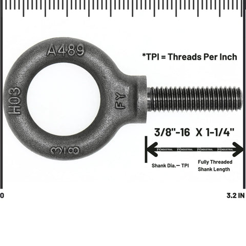 Box Of Ten Heavy Duty Lifting Shoulder Eye Bolts 3/8-16 By 1-1/4 Inch Industrial Grade Forged Quenched And Tempered Carbon Steel 1035