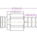 Technical diagram of 3/8 Inch Quick Connect Hose Fittings With Shut Off Check Valve showing dimensions and food-grade plastic material.