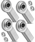 CF6 rod end bearing heim joint kit, 3/8 inch bore with 3/8-24 right hand female thread, heat treated steel rod ends, 4 pack with jam nuts