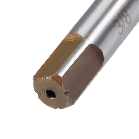 Pro Grade 3/8 Inch Hand Reamer in High Speed Steel H7 Tolerance, Six Straight Flutes, Heavy Duty Metalworking Reaming Tool close-up