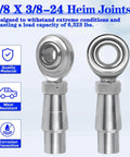 3/8 x 3/8-24 Heim Joint Rod End Kit with RH and LH Threads, Chromoly joints with bung and misalignment spacers, front view