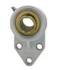 3-Bolt Flange Housing Unit 7/8 in Bore Single White Plastic Mount with Zinc Wide Set Screw Insert for Sealed Ball Bearing