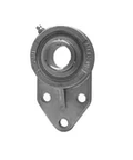Front view of Single 1-7/16 in Set Screw 3-Bolt Stainless Flange Bearing RF with Nickel Seal and Plated Housing, corrosion-resistant.