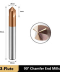Carbide Chamfer End Mill 3 Flute TiSiN Coated CNC Carving Bit With V Groove 90 Degree Cut For Steel Aluminum Copper Alloys
