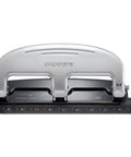 EZ Squeeze 3 Hole Punch 20 Sheet Capacity No Jam Technology with integrated ruler and metal body, front view