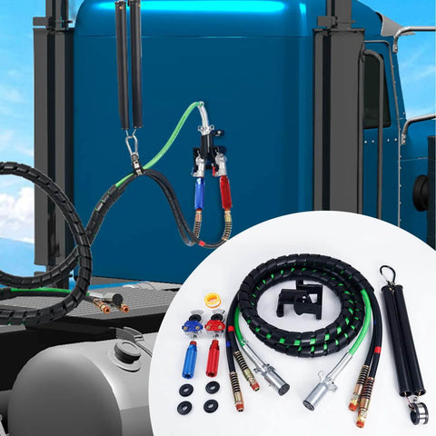 12 Ft 3 In 1 ABS Air Brake Hoses Kit For Semi Trucks Used By Truckers With Tender Springs Gladhands Holder Stainless Clamps
